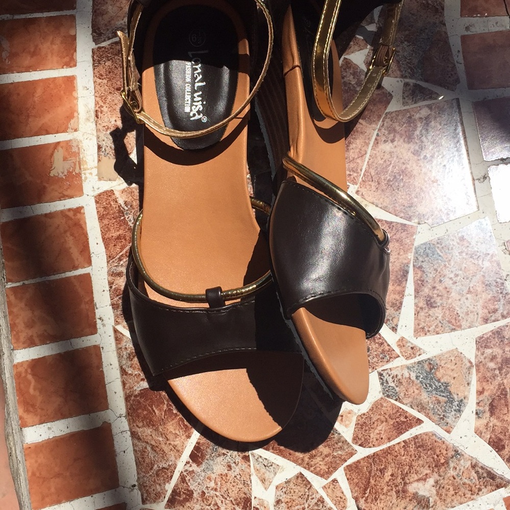 Lena Luisa 1 inch wedge brown / gold 61/2 New